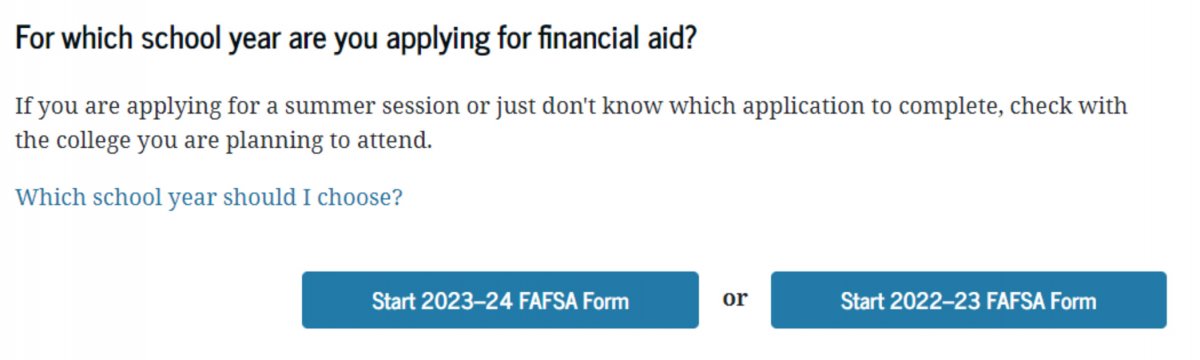 财政援助的选择从FAFSA网站截图